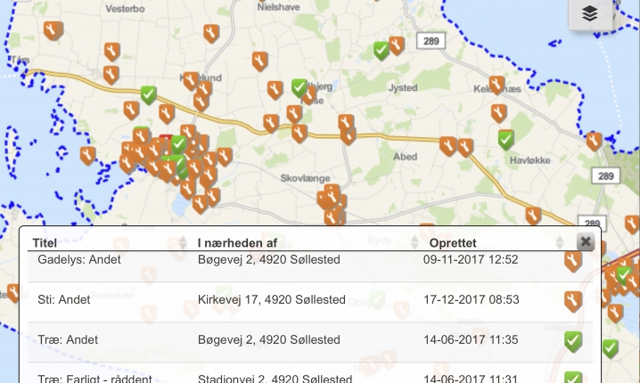 I Lolland Kommune kan borgerne indmelde observerede problemer direkte til kommunen via en app - eller via computer.