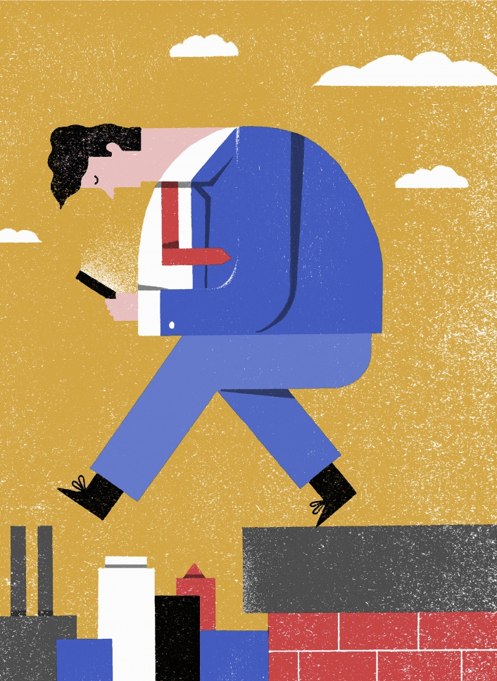 Businessman walking off edge<br />Polfoto.<br />