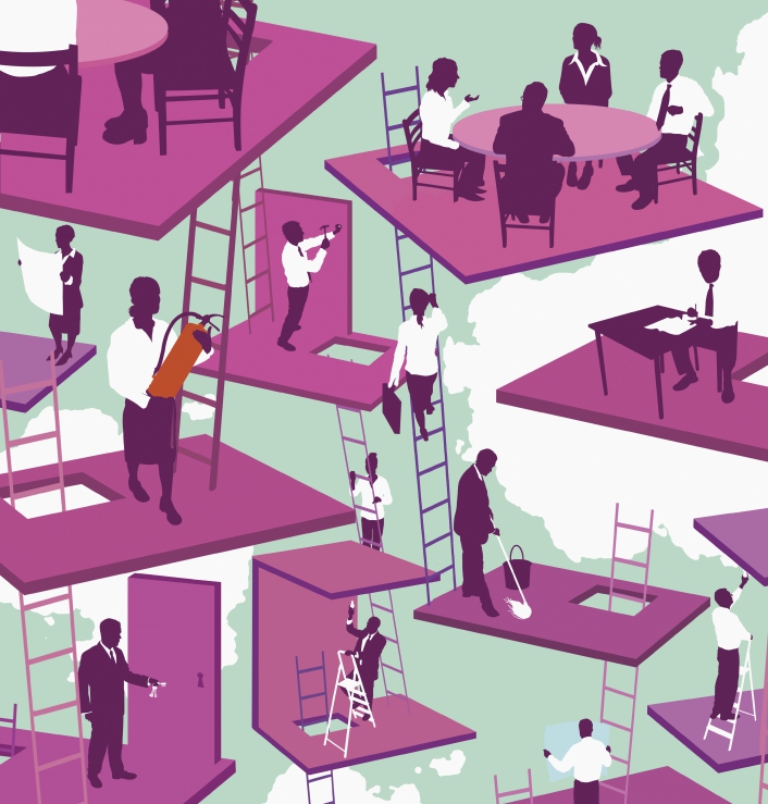 Businesspeople working in floating offices<br />